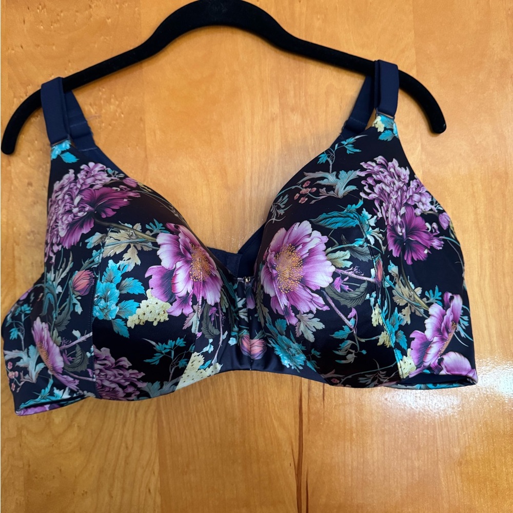 Cacique Lightly Lined Balconette Floral Print Bra in Pink and Blue